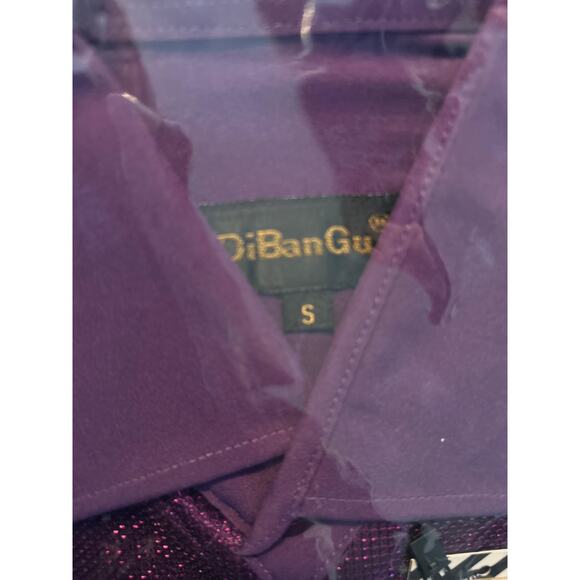 NWT DiBanGu Men's Party Shirt Purple Sparkly Long Sleeve 20% Silk Size Small - Picture 4 of 5